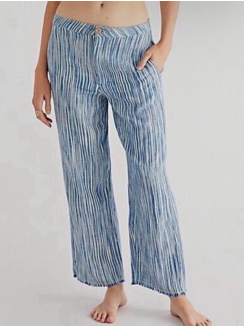 Free People Striped 100% Cotton Wide Leg Pants